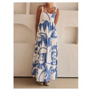 Boho Printed Tiered Square Neck Maxi Dress